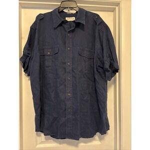 Orvis Blue Linen Shirt Short Sleeve Dual Shirt Pockets And Shoulder Epaulets 2XL
